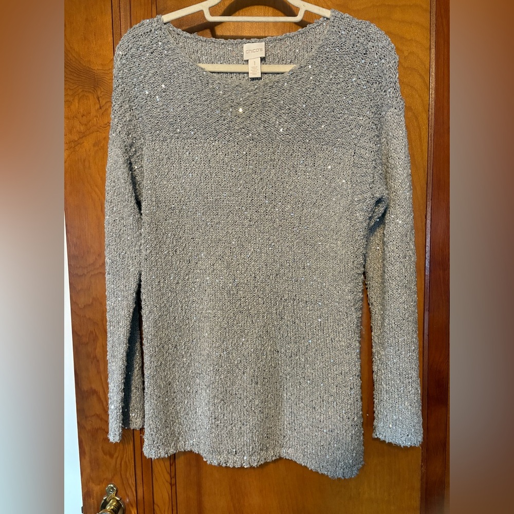Chico's Silver Knit Sweater with Sequins